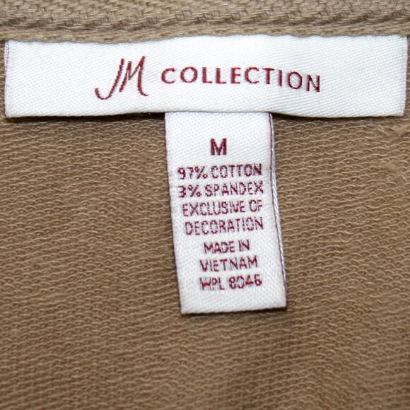 JM COLLECTION Sweatshirt Front Zip Animal Print Floral Embellished Studs Tan M - Picture 8 of 14
